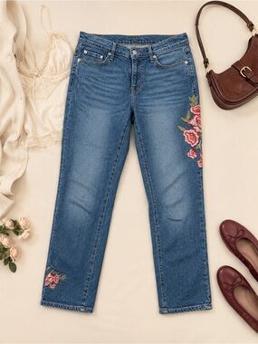 GAP Floral Embroidered Straight Leg Jeans Size 27 Y2K Stretch Denim balletcore
